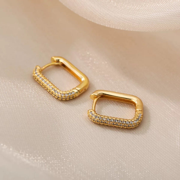 Rectangle Pave Hoops