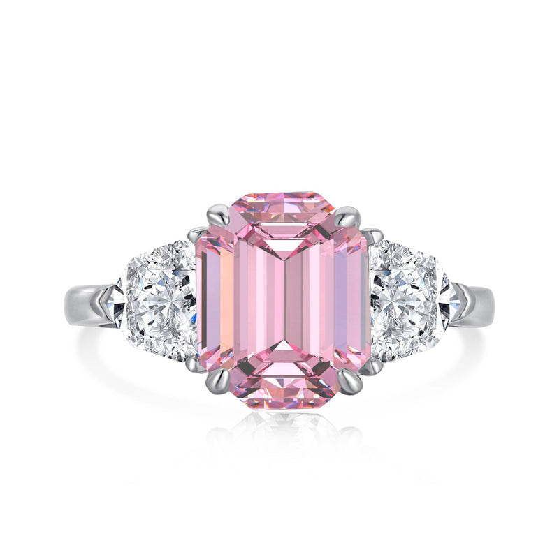 Emerald Side Stones Ring Pink