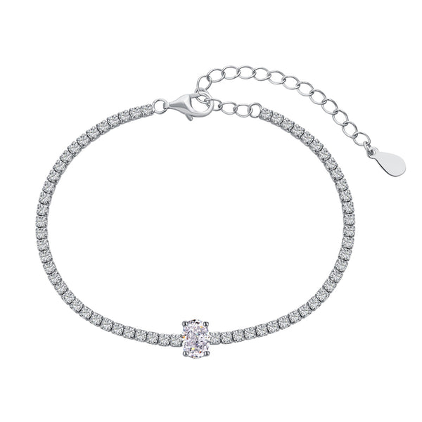 Oval Stone Tennis Armband 925 Silber