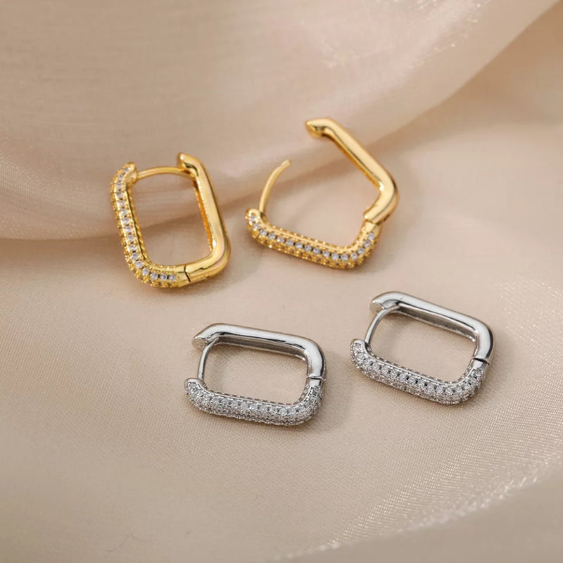 Rectangle Pave Hoops