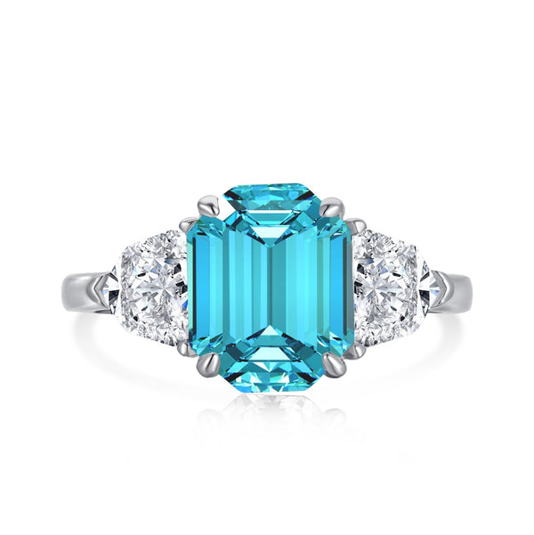 Emerald Side Stones Ring Blau