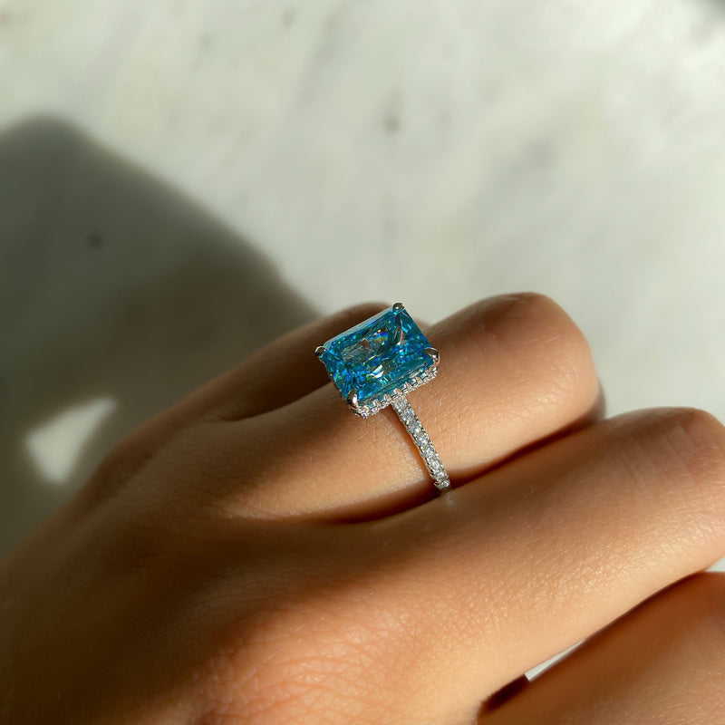 Iced out ring aqua blue
