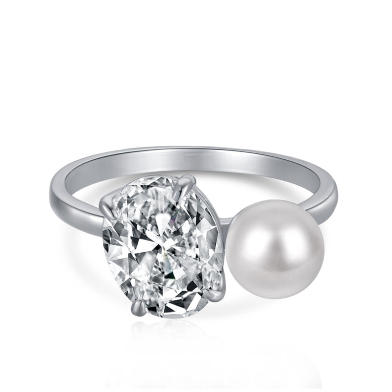 Oval x Pearl  Toi et Moi Ring