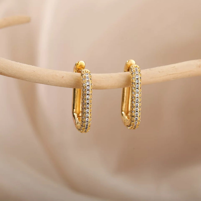 Rectangle Pave Hoops