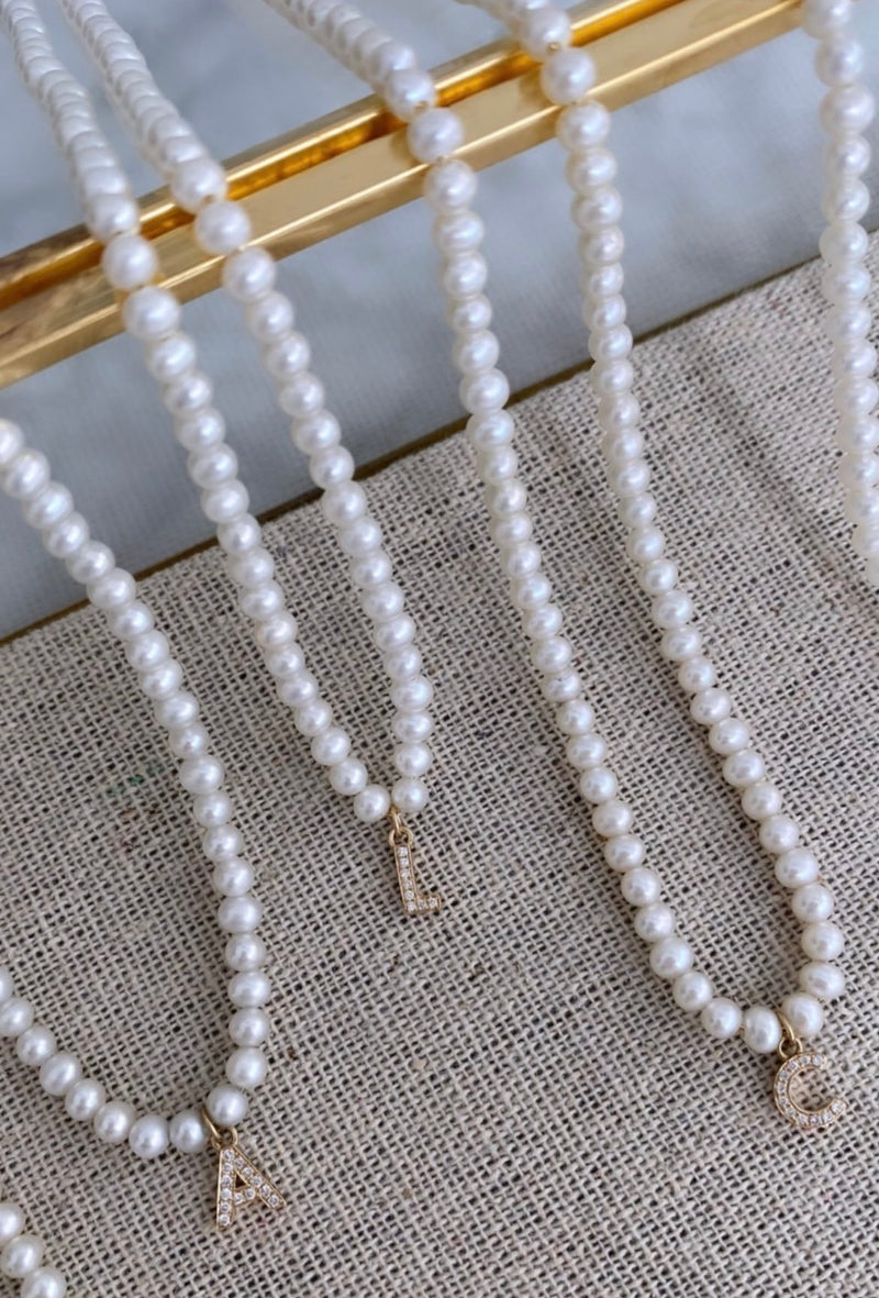 Pearl Pave Initial Necklace
