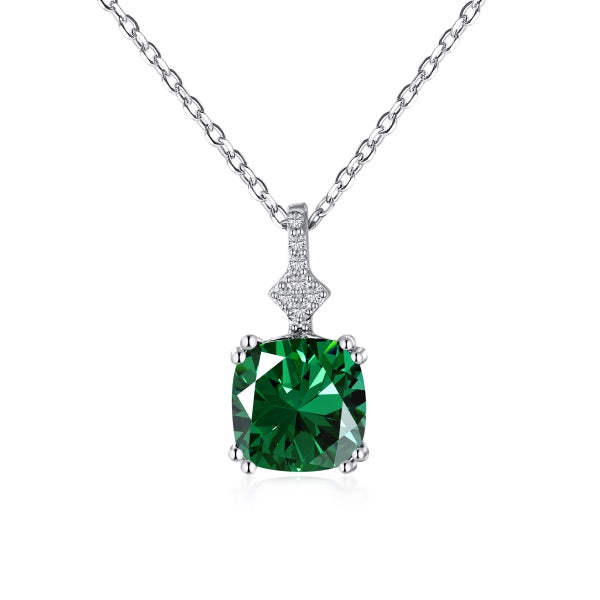 Cushion cut emerald green necklace